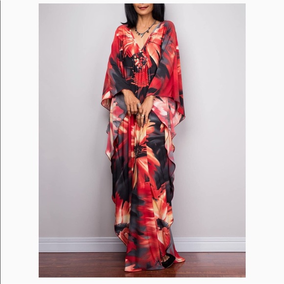 Women Chiffon Kaftan Beach Dress. Caftan Swimsuit Cover Ups. One size ( BNIP ) - Picture 2 of 6